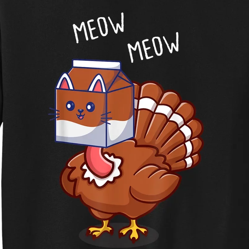 Thanksgiving Cat Funny Fake Cat Meow Thanksgiving Turkey Tall Sweatshirt