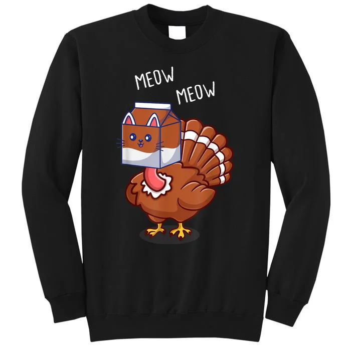 Thanksgiving Cat Funny Fake Cat Meow Thanksgiving Turkey Tall Sweatshirt