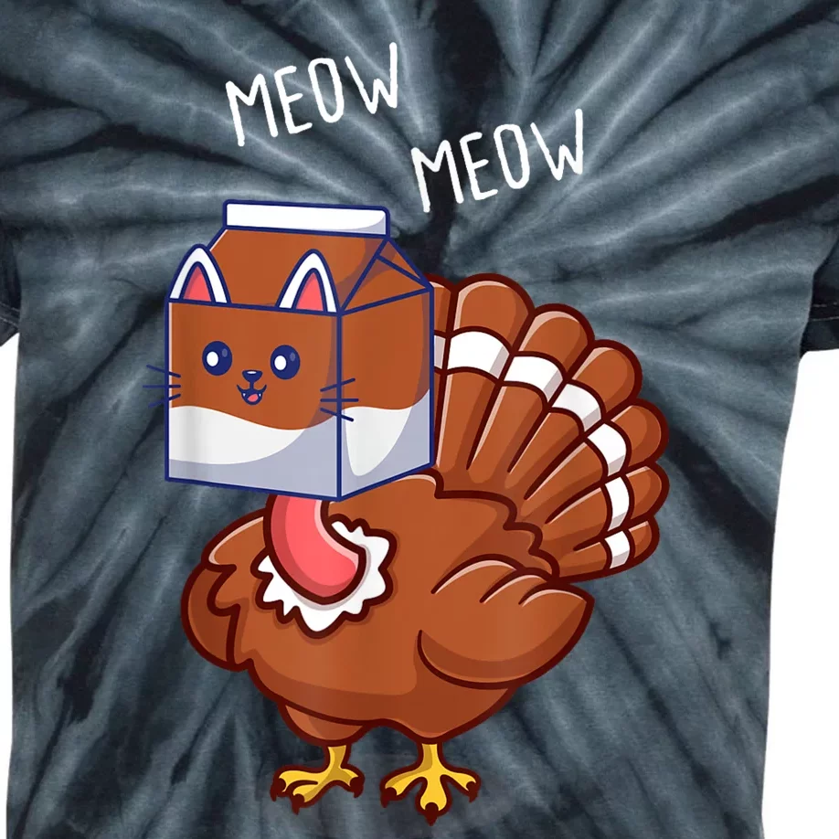 Thanksgiving Cat Funny Fake Cat Meow Thanksgiving Turkey Kids Tie-Dye T-Shirt