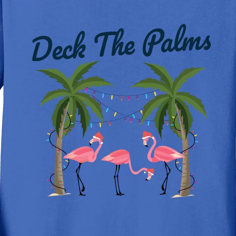 Tropical Christmas Florida Flamingo Deck The Palms Gift Kids Long Sleeve Shirt