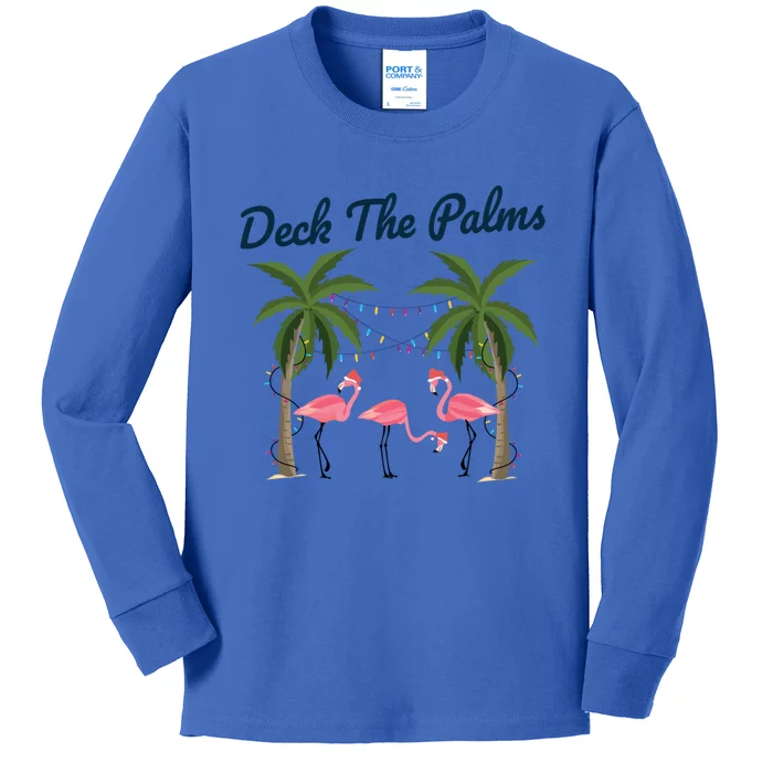 Tropical Christmas Florida Flamingo Deck The Palms Gift Kids Long Sleeve Shirt