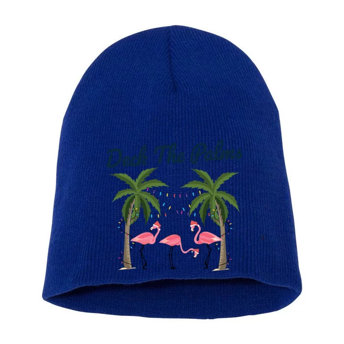 Tropical Christmas Florida Flamingo Deck The Palms Gift Short Acrylic Beanie