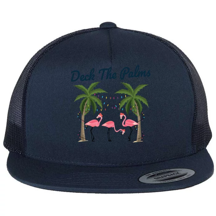 Tropical Christmas Florida Flamingo Deck The Palms Gift Flat Bill Trucker Hat