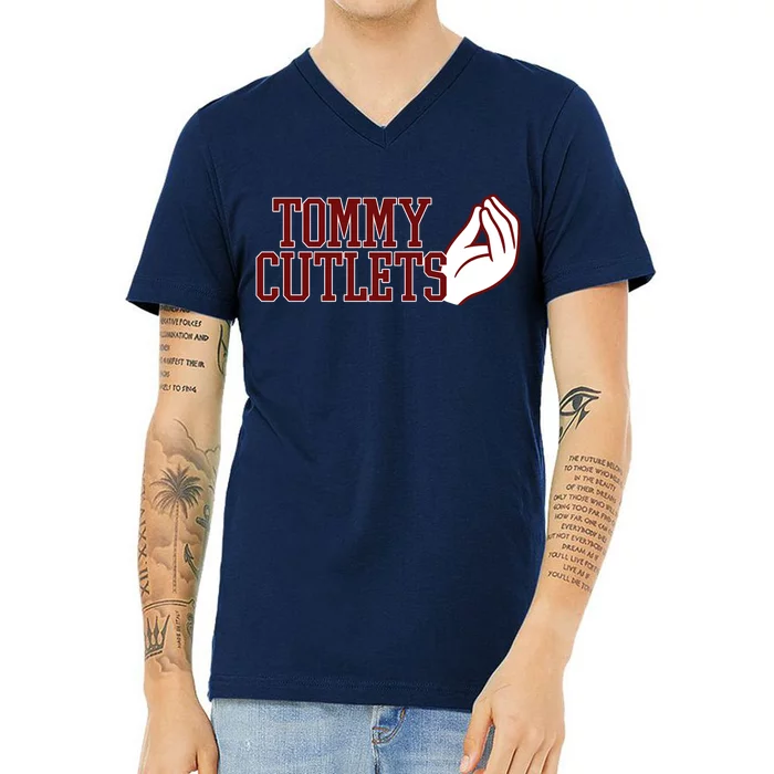 Tommy Cutlets Football Quarterback Italian Hand V-Neck T-Shirt