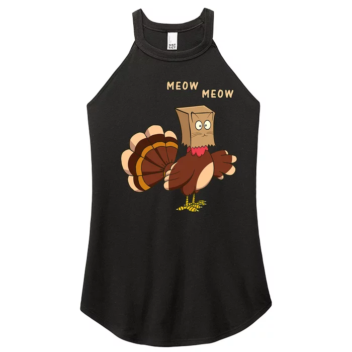 Thanksgiving Cat Funny Fake Cat Meow Thanksgiving Turkey Women’s Perfect Tri Rocker Tank