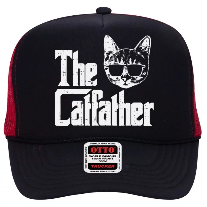 The Catfather Funny Cat Dad Fathers Day Movie Pun Papa High Crown Mesh Trucker Hat