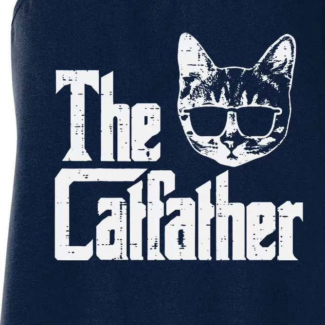 The Catfather Funny Cat Dad Fathers Day Movie Pun Papa Women's Racerback Tank