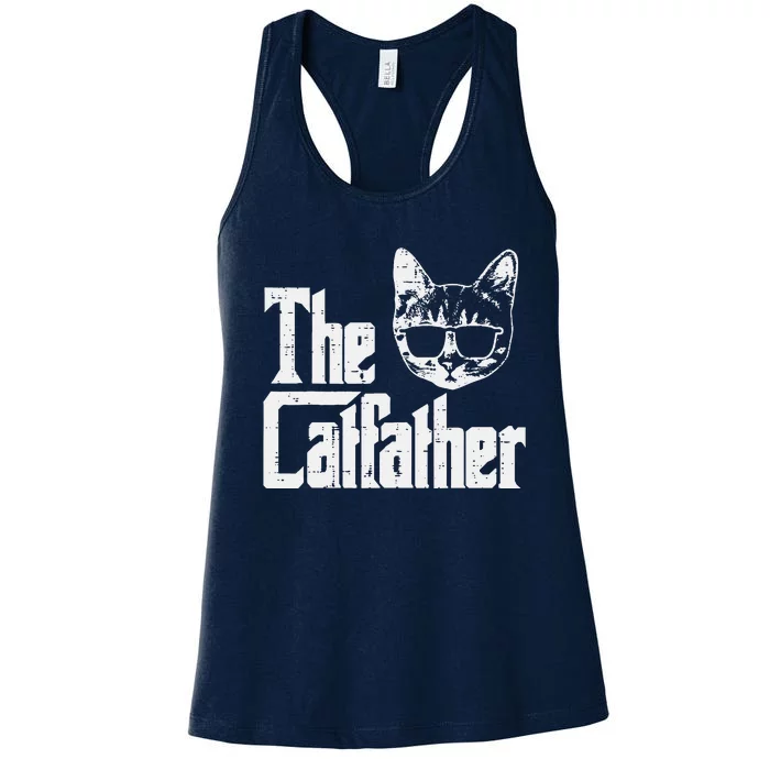 The Catfather Funny Cat Dad Fathers Day Movie Pun Papa Women's Racerback Tank