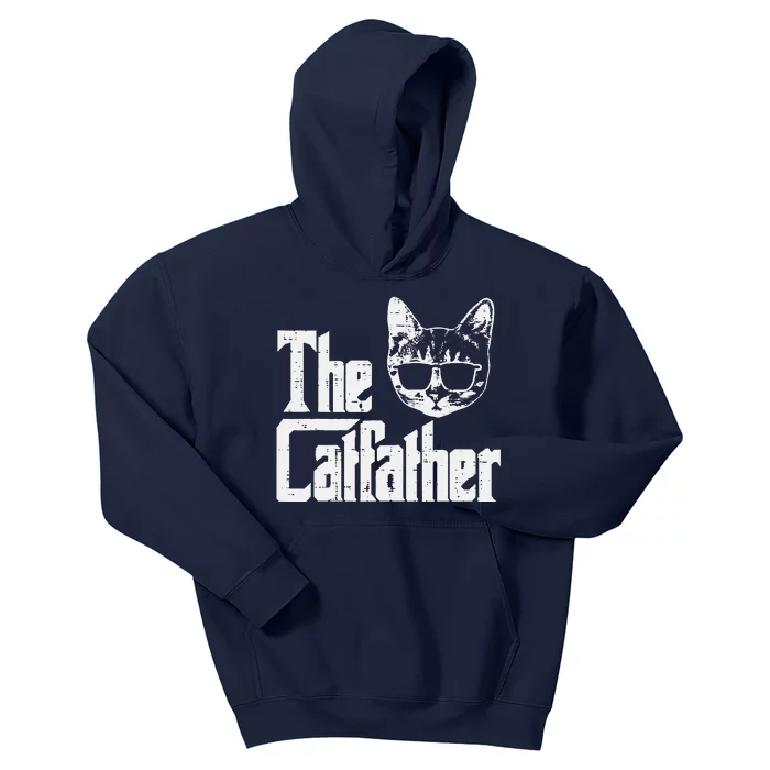 The Catfather Funny Cat Dad Fathers Day Movie Pun Papa Kids Hoodie