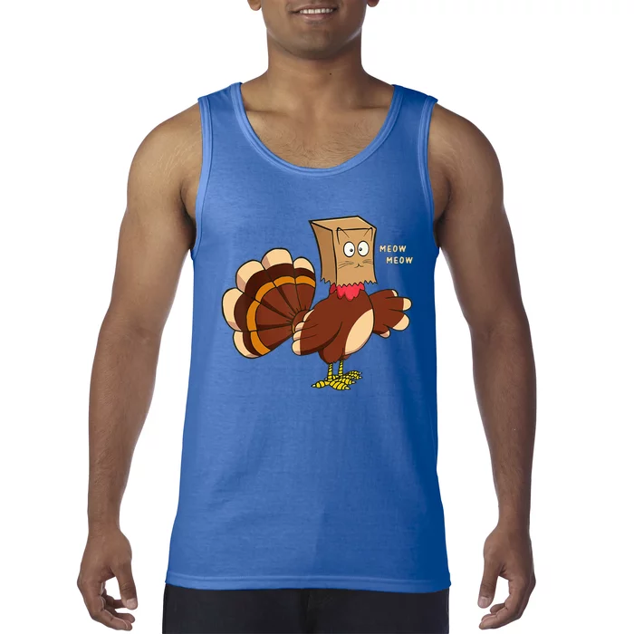 Thanksgiving Cat Funny Fake Cat Turkey Meow Thanksgiving Tank Top