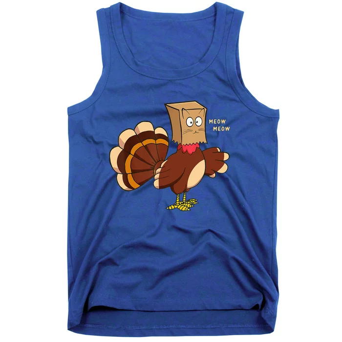 Thanksgiving Cat Funny Fake Cat Turkey Meow Thanksgiving Tank Top