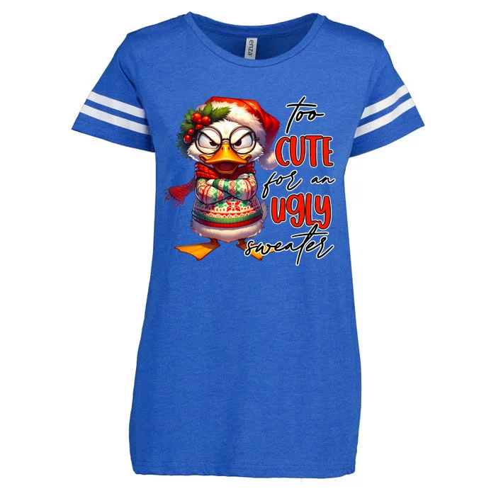 Too Cute For An Ugly Sweater Funny Sarcastic Grumpy Duck Christmas Enza Ladies Jersey Football T-Shirt