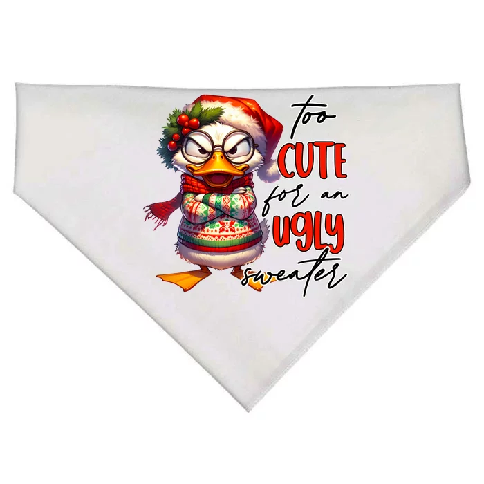 Too Cute For An Ugly Sweater Funny Sarcastic Grumpy Duck Christmas USA-Made Doggie Bandana