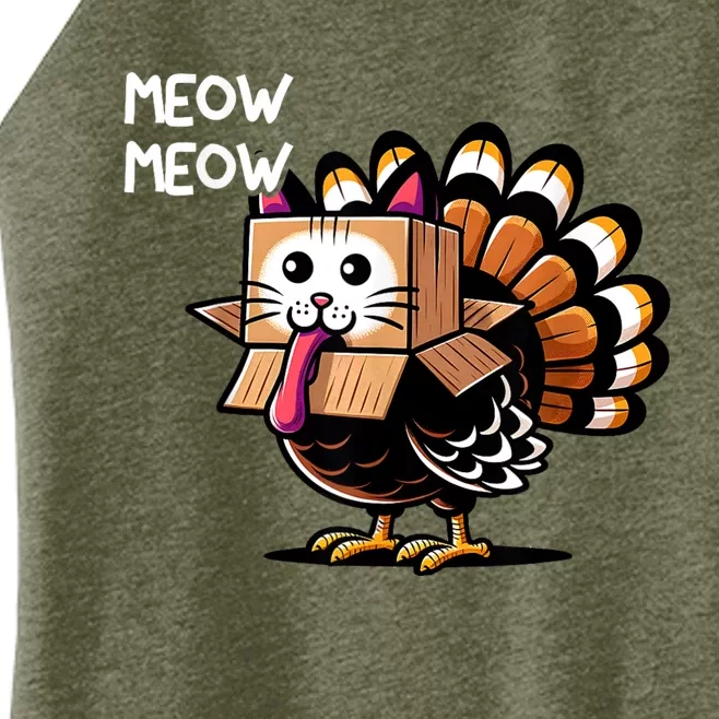 Thanksgiving Cat Funny Fake Cat Meow Thanksgiving Turkey Women’s Perfect Tri Rocker Tank