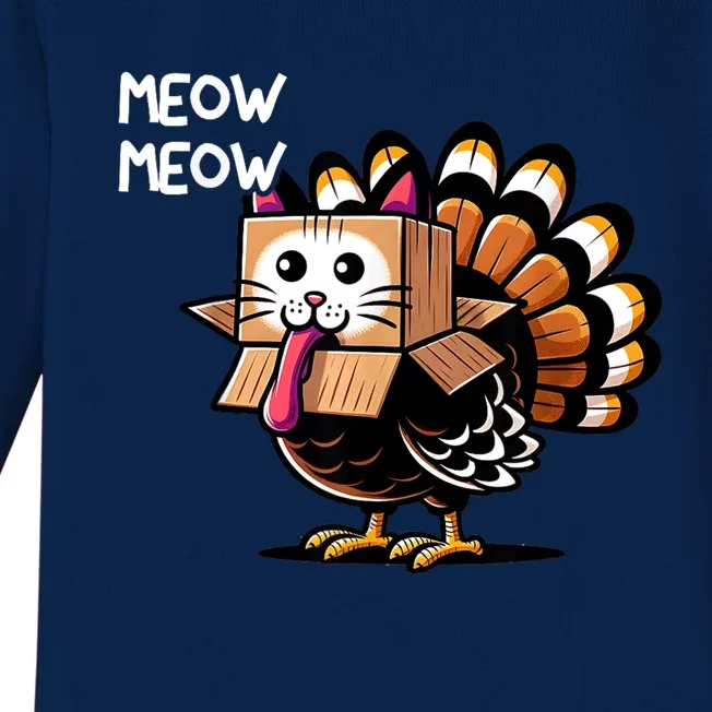 Thanksgiving Cat Funny Fake Cat Meow Thanksgiving Turkey Baby Long Sleeve Bodysuit