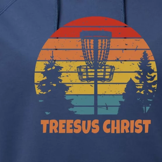 Treesus Christ Funny Disc Golf Course Frisbee Gift Performance Fleece Hoodie