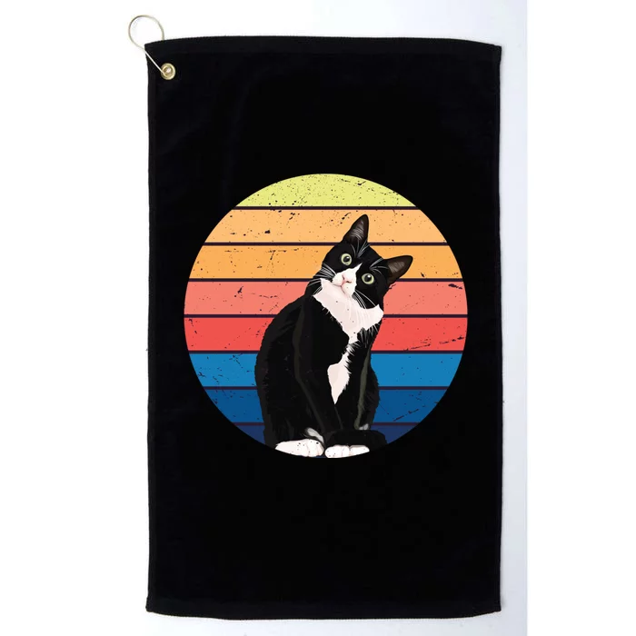 Tuxedo Cat Gift Retro Colors For Animal Lovers Platinum Collection Golf Towel