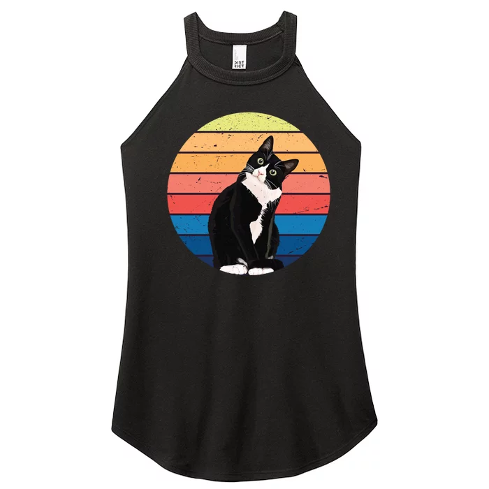 Tuxedo Cat Gift Retro Colors For Animal Lovers Women’s Perfect Tri Rocker Tank