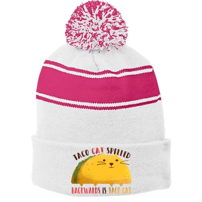 Taco Cat Graphic Stripe Pom Pom Beanie