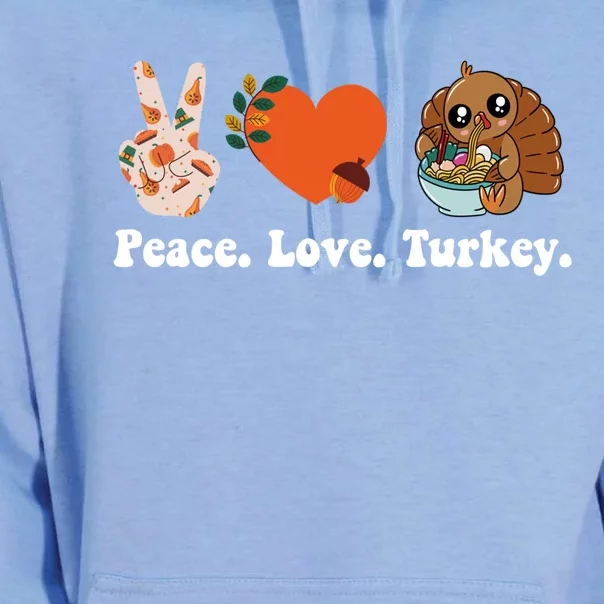 Thanksgiving Cool Gift Peace Love Turkey Funny Thanksgiving Gift Unisex Surf Hoodie