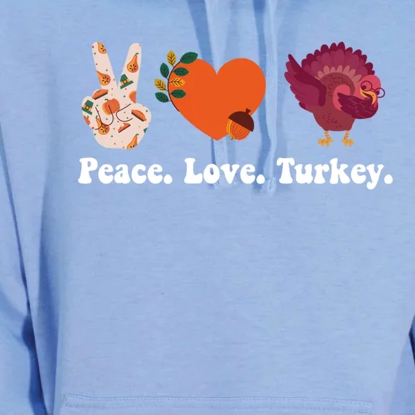 Thanksgiving Cute Gift Peace Love Turkey Funny Thanksgiving Gift Unisex Surf Hoodie