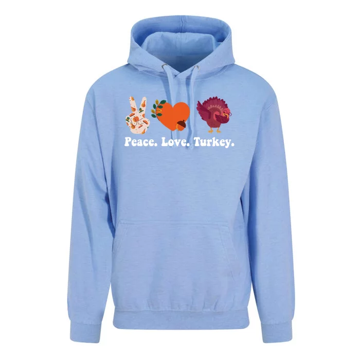 Thanksgiving Cute Gift Peace Love Turkey Funny Thanksgiving Gift Unisex Surf Hoodie