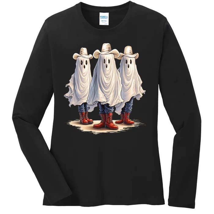 Three Cowboy Ghosts Ladies Long Sleeve Shirt