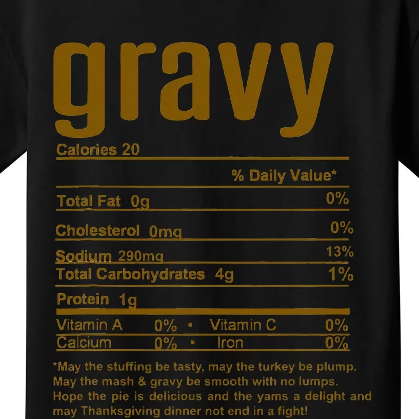 Thanksgiving Christmas Gravy Nutritional Facts Kids T-Shirt