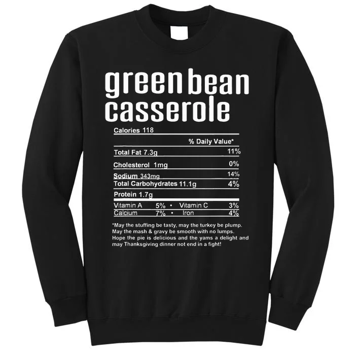 Thanksgiving Christmas Green Bean Casserole Nutritional Fact Sweatshirt