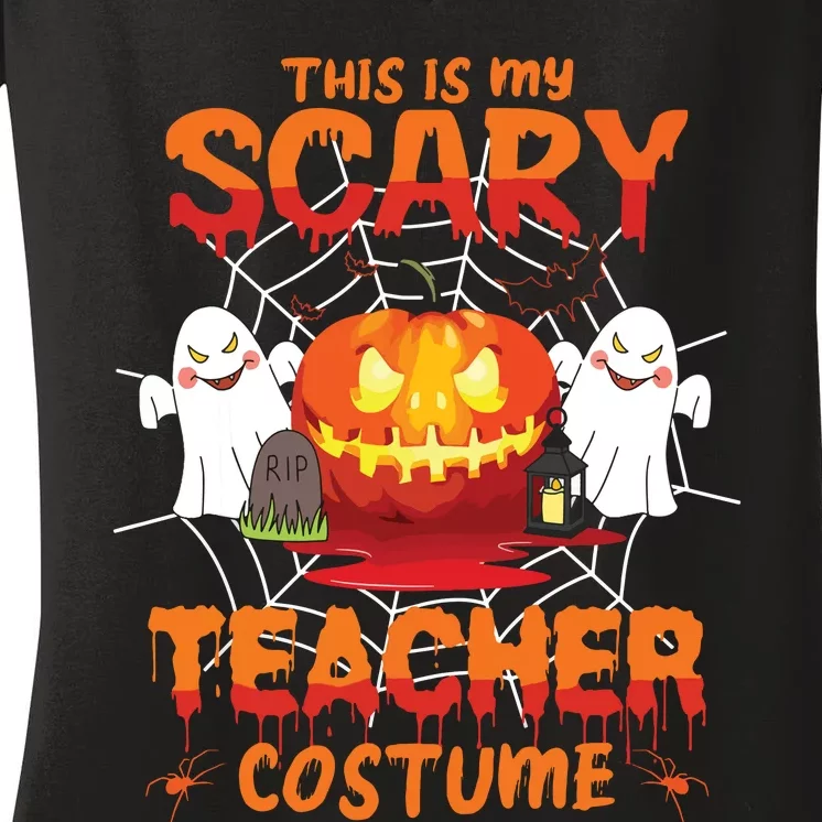 Teacher Costume Gifts This Is My Scary Teacher Costume Women's V-Neck T-Shirt