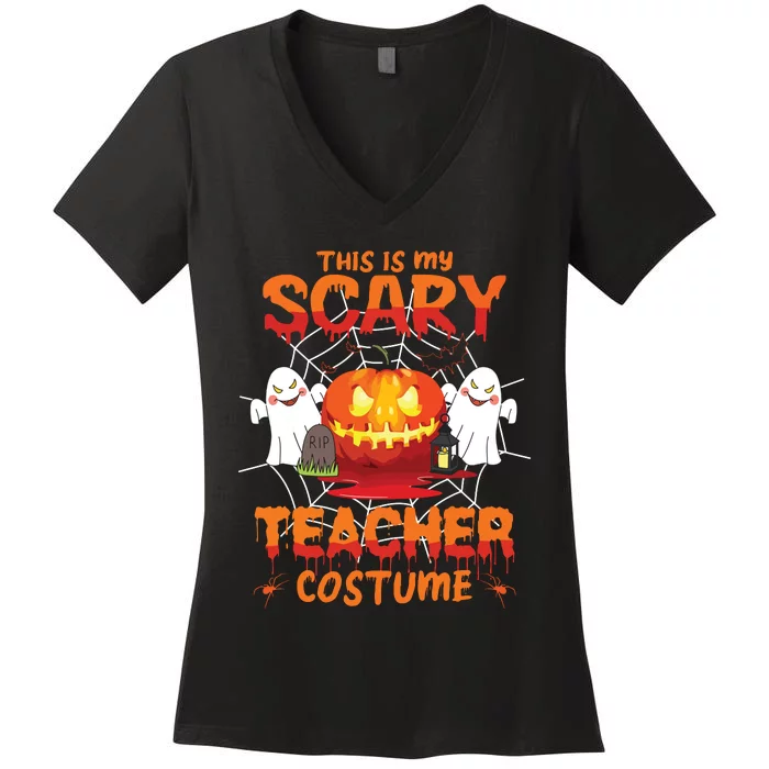 Teacher Costume Gifts This Is My Scary Teacher Costume Women's V-Neck T-Shirt