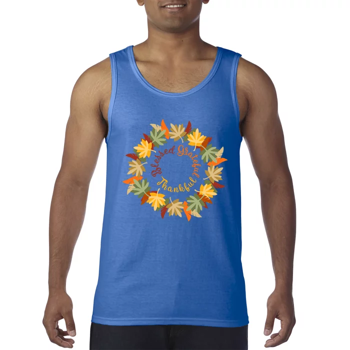 Thanksgiving Cool Gift: Grateful Thankful Blessed Wreath Tank Top