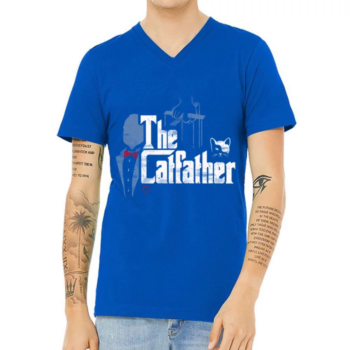 The Catfather Gift Funny Cat Dad Gift Father Of Cats Gift V-Neck T-Shirt