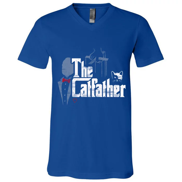 The Catfather Gift Funny Cat Dad Gift Father Of Cats Gift V-Neck T-Shirt