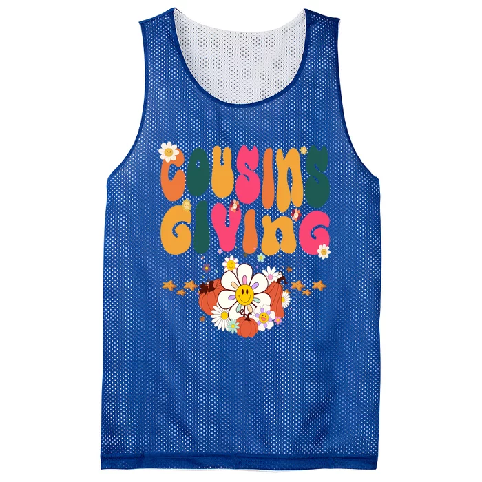 Thanksgiving Cousins Giving Cute Groovy Pumpkin Flowers Gift Mesh Reversible Basketball Jersey Tank