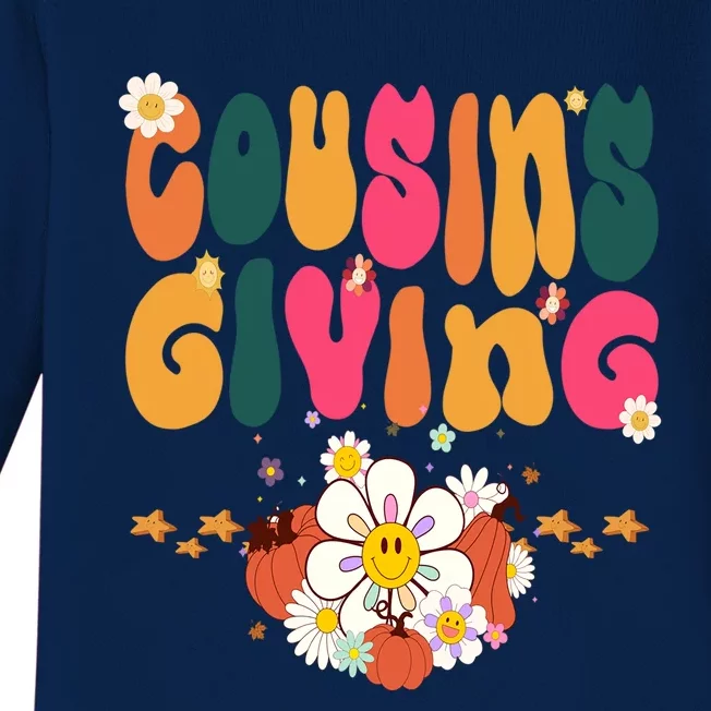 Thanksgiving Cousins Giving Cute Groovy Pumpkin Flowers Gift Baby Long Sleeve Bodysuit