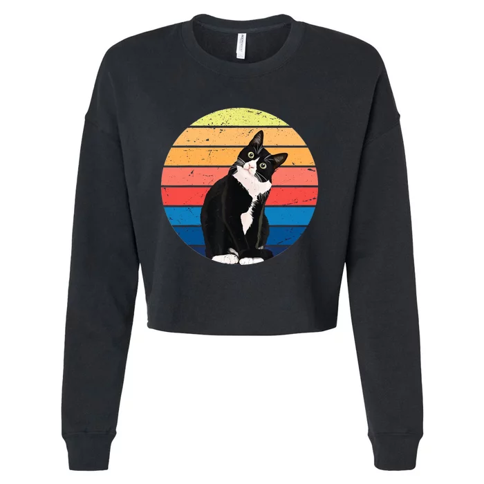 Tuxedo Cat Gift Retro Colors For Animal Lovers Cropped Pullover Crew