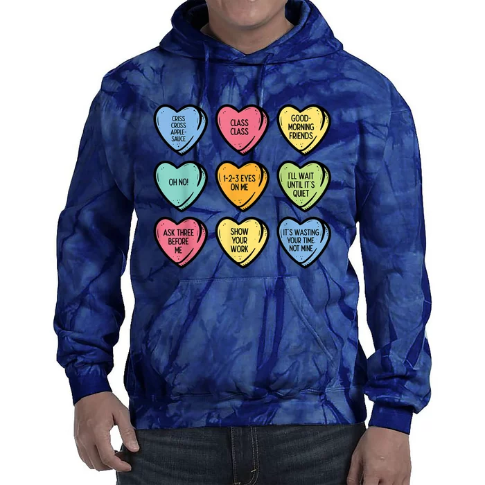 Teacher Conversation Hearts Funny Valentines Day Tie Dye Hoodie