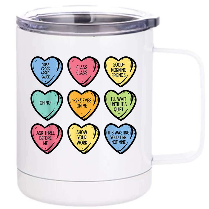 Teacher Conversation Hearts Funny Valentines Day Front & Back 12oz Stainless Steel Tumbler Cup