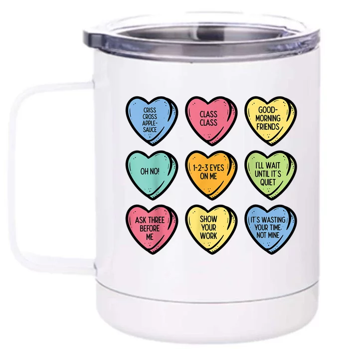 Teacher Conversation Hearts Funny Valentines Day Front & Back 12oz Stainless Steel Tumbler Cup