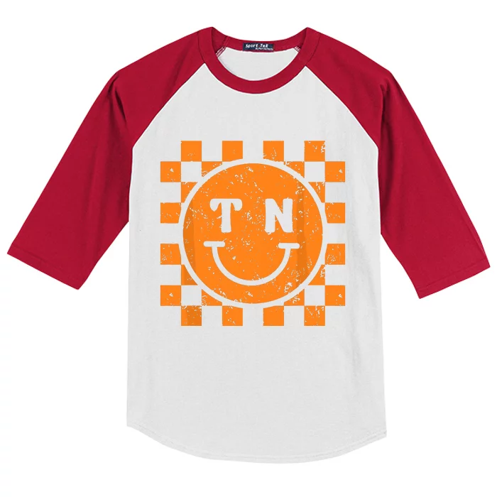 Tennessee Checkered Happy Face Football Season Game Day Kids Colorblock Raglan Jersey