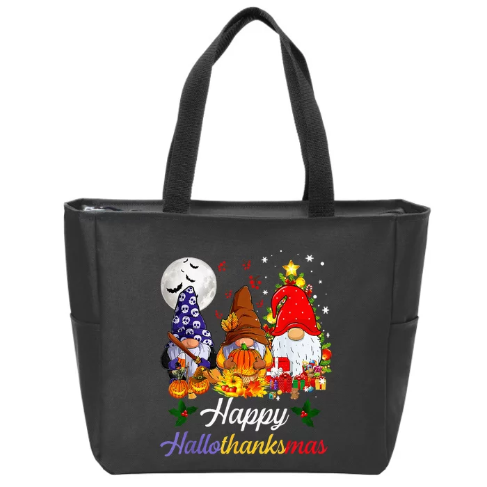 Thanksgiving Christmas Happy Hallothanksmas Gnomes Zip Tote Bag