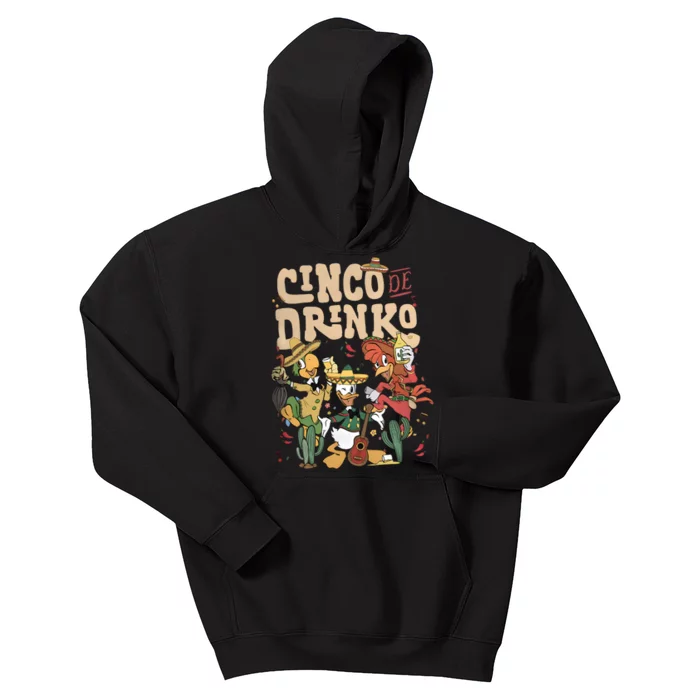 Three Caballeros Happy Cinco De Mayo Cinco De Drink Mexican Fiesta Mexican Kids Hoodie