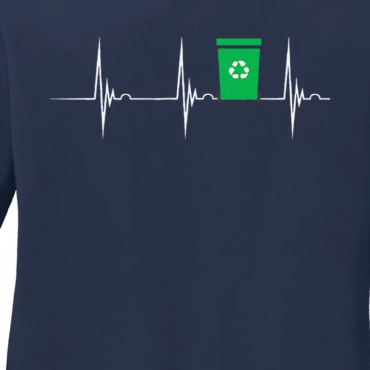 Trash Can Heartbeat EKG Pulse Recycle Logo Earth Day Ladies Long Sleeve Shirt