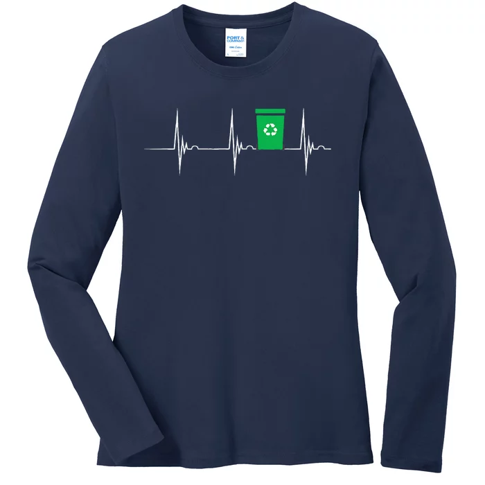 Trash Can Heartbeat EKG Pulse Recycle Logo Earth Day Ladies Long Sleeve Shirt