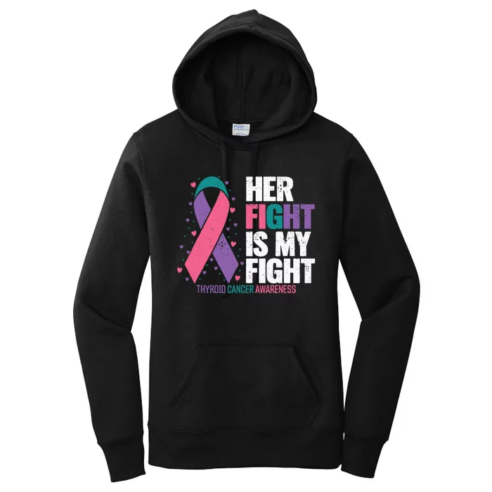 Thyroid Cancer Her Fight My Fight Thyroid Cancer Awareness Women's Pullover Hoodie