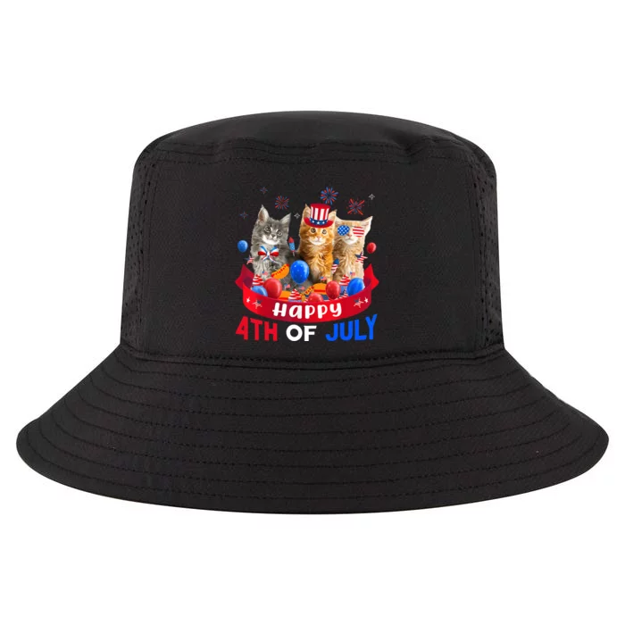 Three Cat Happy 4th Of July Balloon Lover Independence Day Cool Comfort Performance Bucket Hat