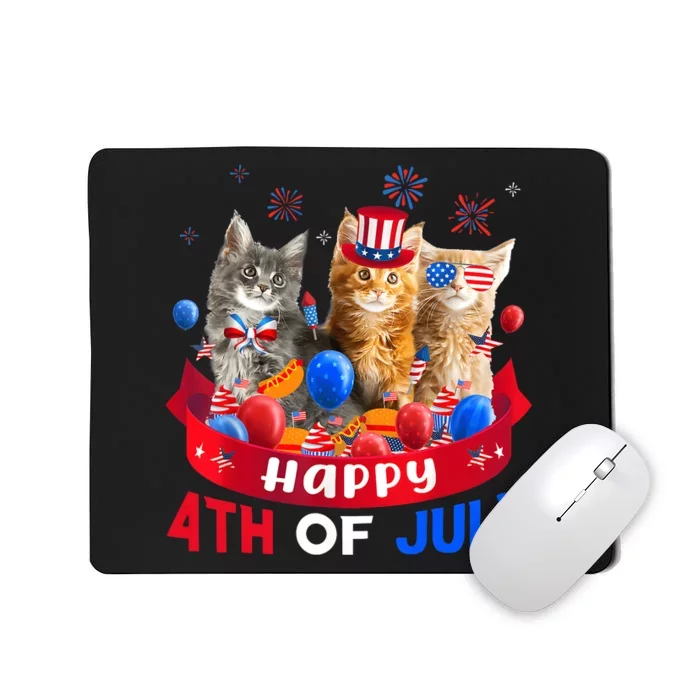 Three Cat Happy 4th Of July Balloon Lover Independence Day Mousepad