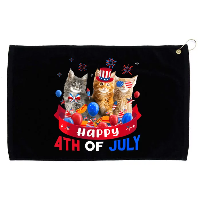 Three Cat Happy 4th Of July Balloon Lover Independence Day Grommeted Golf Towel