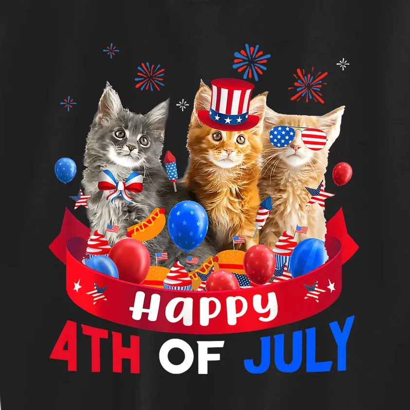 Three Cat Happy 4th Of July Balloon Lover Independence Day Kids Sweatshirt